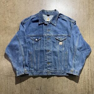 Carhartt Jacket Mens XL Blue Denim Button Front Trucker Workwear J12DST